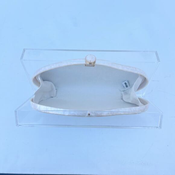 Cult Gaia Annika Clear Acrylic Pearl Clutch Rectangular Purse Transparent - Picture 9 of 15